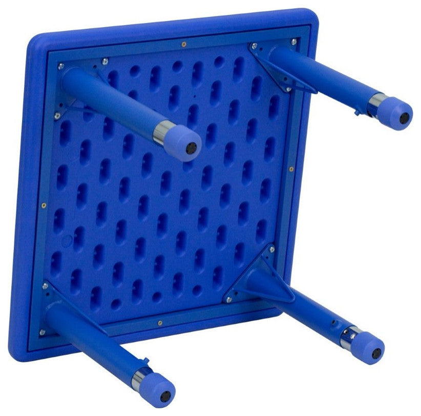 24" Square Blue Plastic Height Adjustable Activity Table