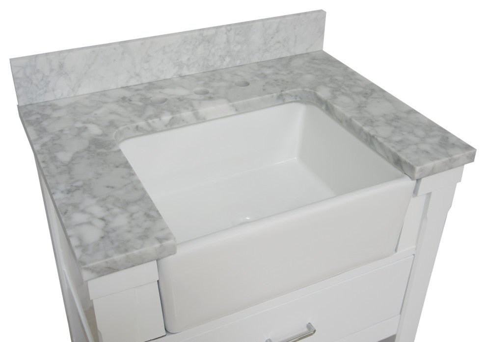 Charlotte 30" Bathroom Vanity, White, Carrara Marble