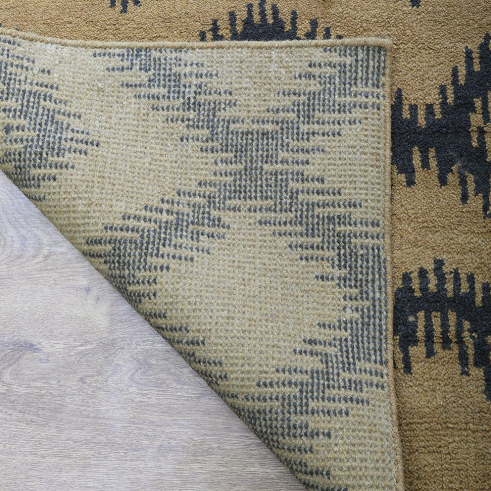 Hand Knotted Wool Area Rug Geometric Gold Charcoal