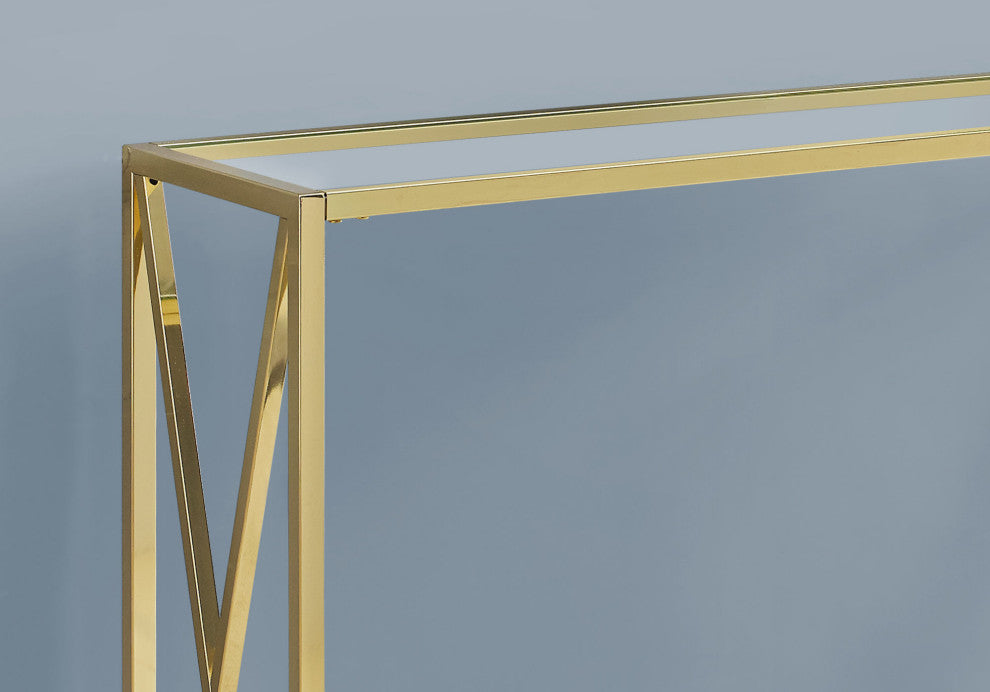 12" X 42.25" X 32.25" Gold Clear Metal Tempered Glass Accent Table