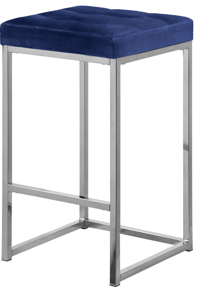 Nicola Counter Stool, Set of 2, Navy, Velvet, Chrome Base