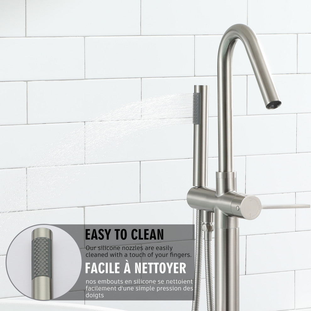 Freestanding Single-Handle Bathtub Faucet with Hand Shower, Brushed Nickel