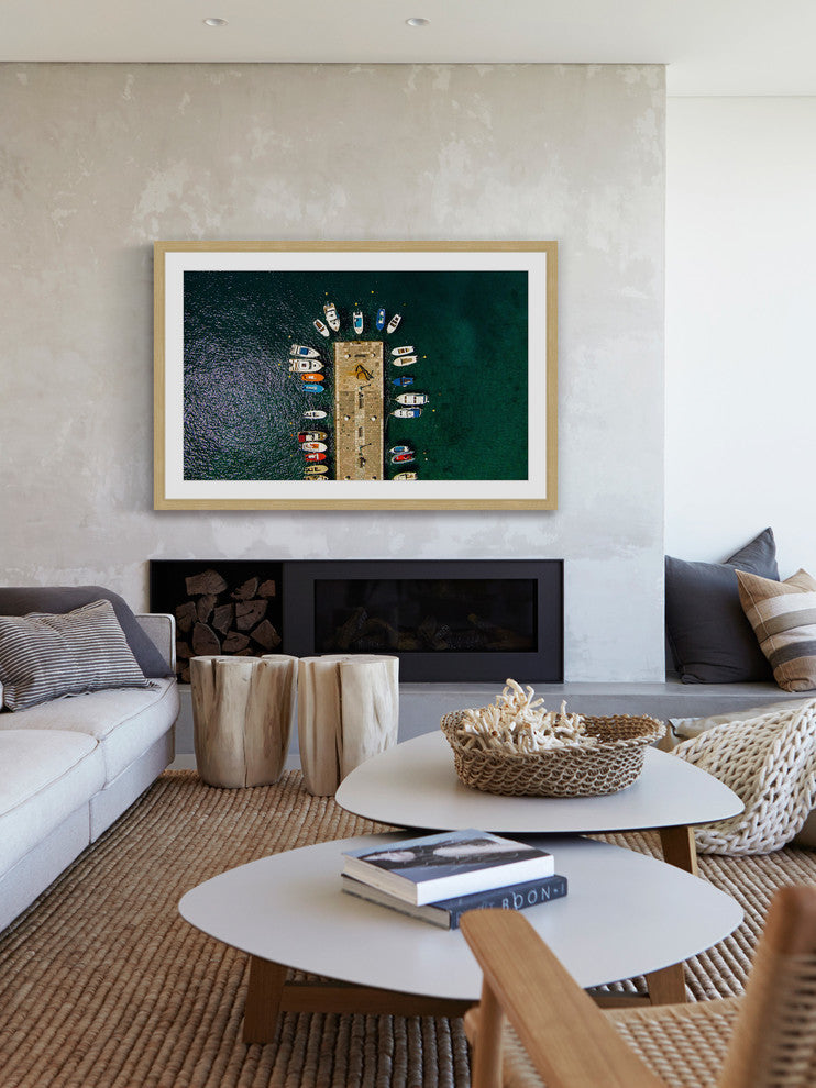 "Boats Docked" Framed Print by Karolis Janulis