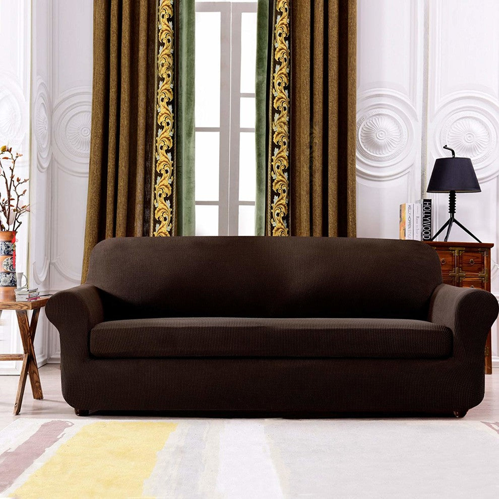 Subrtex 2-Piece Spandex Stretch Sofa Slipcover, Chocolate, Sofa