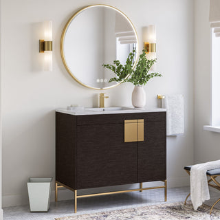 Lockhart Bath Vanity, Black Oak, 36", Satin Brass Hardware, Single Sink, Freestanding