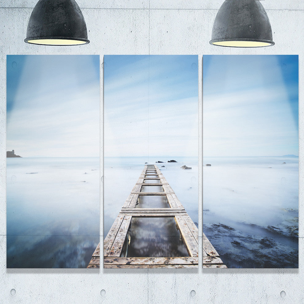 "Wooden Jetty in Morning Blue Sea" Metal Wall Art, 3 Panels, 36"x28"