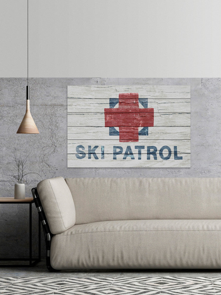 "Rugged Ski Patrol" Painting Print on White Wood, 18"x12"