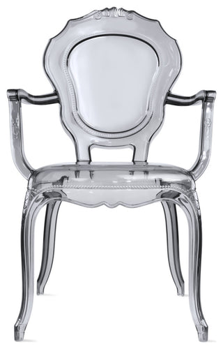 Stackable Designer Ghost Style Armchair With Back Arm Dining Room Chair, Smoke Gray