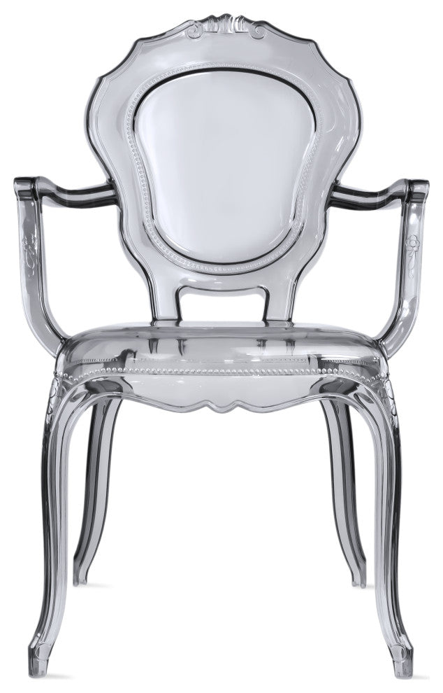 Stackable Designer Ghost Style Armchair With Back Arm Dining Room Chair, Smoke Gray