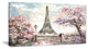 Eiffel with Pink Flowers, Large landscape Canvas Art Print, 60"x28"