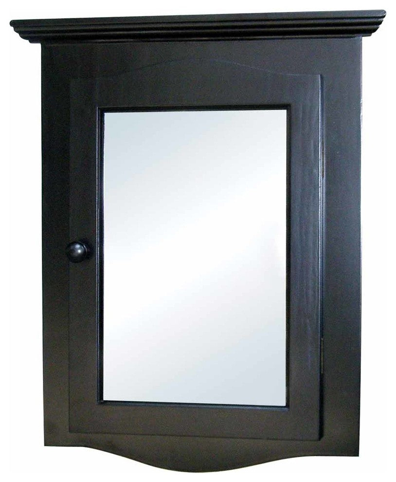Black Bathroom Wall Mount Corner Medicine Cabinet  Solid Wood Recessed Mirror