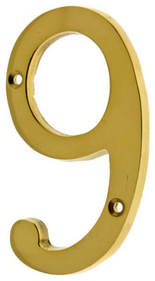 Genuine Solid Brass 4" House Number: #9, Polished Brass