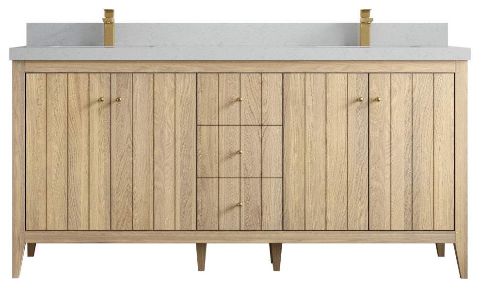 Atlanta Oak 72" Double Sink Bath Vanity, White 2" Carrara Quartz