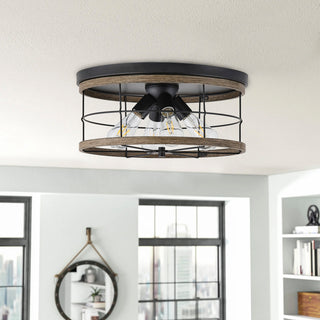 Farmhouse 4-Light Drum Metal Frame Flush Mount Ceiling Light