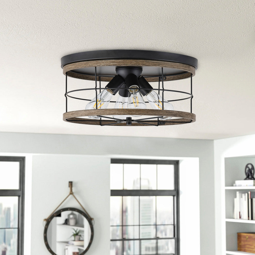 Farmhouse 4-Light Drum Metal Frame Flush Mount Ceiling Light