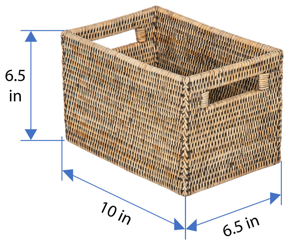 La Jolla Rattan Shelf Basket with Handles, Small, Black-Wash
