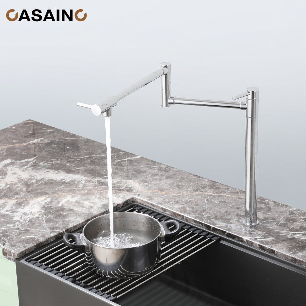 Pot Filler Faucet Deck Mount Stove Kitchen Faucets Dual Handle Folding Faucet, Chrome Plating