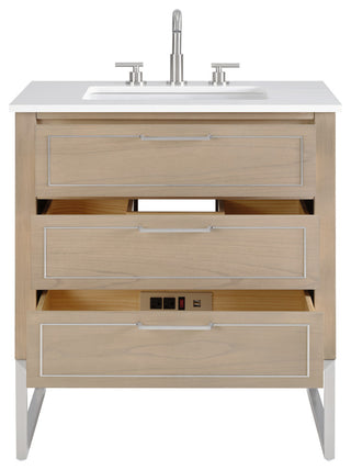 Markham Bathroom Vanity, Cashmere Grey/Brushed Nickel, 30", White Quartz Top