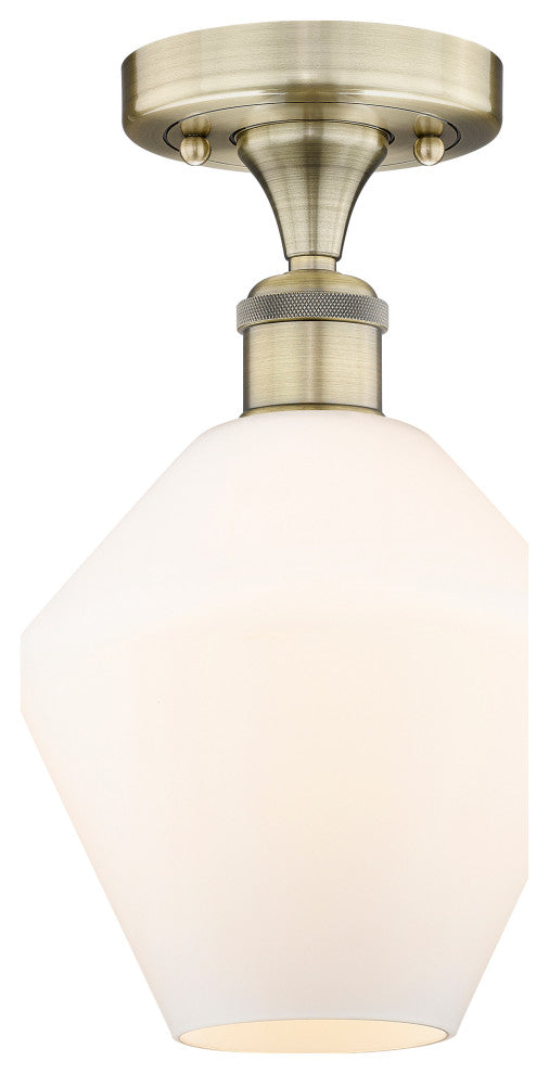 Cindyrella-1 Light 8" Semi-Flush Mount-Antique Brass, Cased Matte White Shade