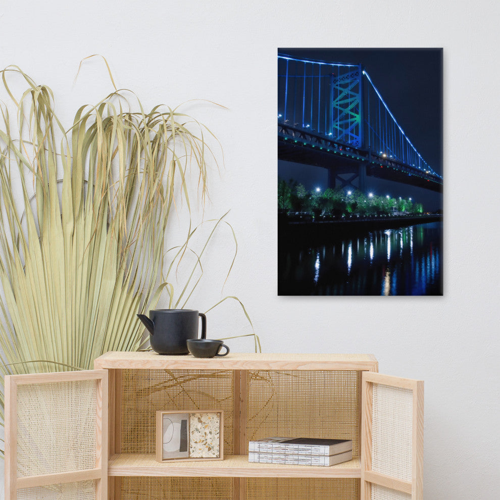The Ben Franklin Bridge 3 Night Photography Canvas Wall Art Print, 24" X 36"