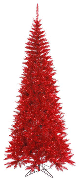 Vickerman 7.5'x40" Slim Fir Tree, 1238 Tips, Tinsel Red
