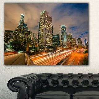 "Los Angeles Yellow Skyline Night" Canvas Print
