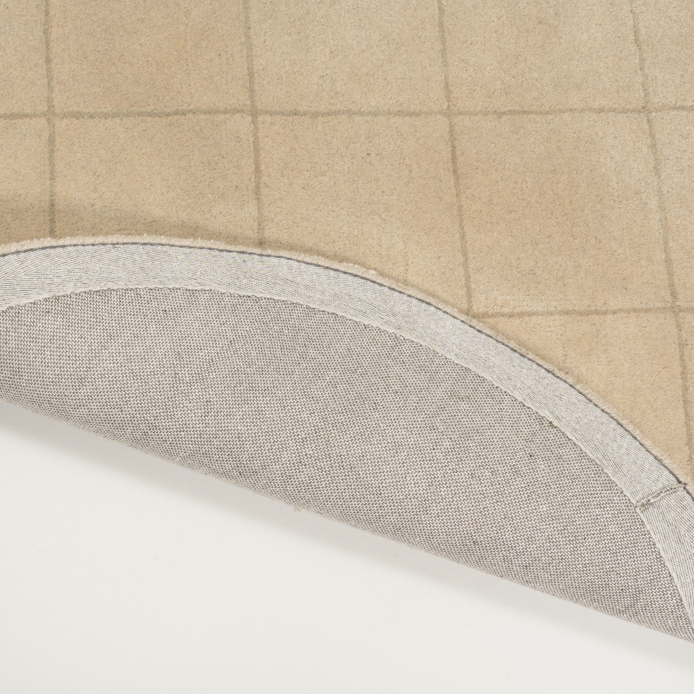 Bean Modern Plaid Grid Handwoven Wool  Rug, Beige/Light Brown, 8 Ft. X 10 Ft.