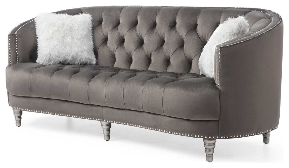 Dania 87 in. W Flared Arm Velvet Straight Sofa, Gray