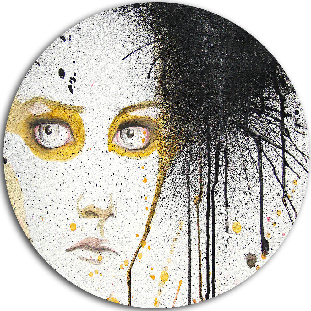 Beautiful Girl With Yellow Eyes, Portrait Digital Round Wall Art, 23"