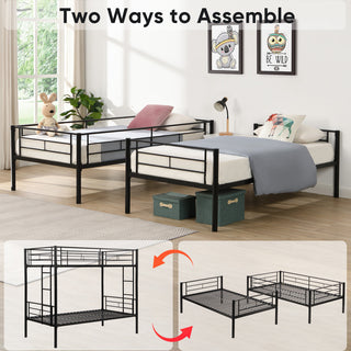 Gewnee Bunk Bed Twin Over Twin Size with 2 Ladders and Full-Length Guardrail