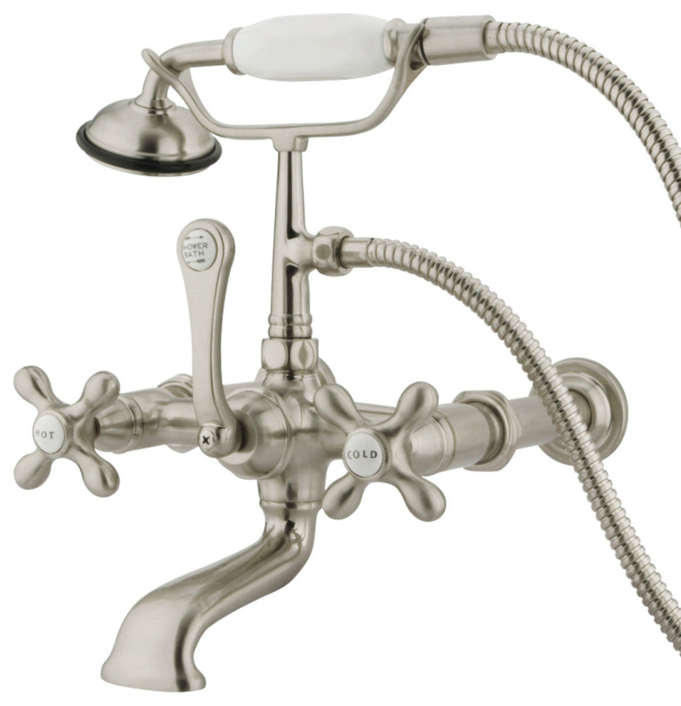 Kingston Brass 7" Wall Mount Tub Faucet With Hand Shower, Brushed Nickel