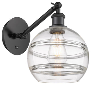 Ballston-Rochester 1-Light 8" Sconce, Arm Adjusts Up/Down, Matte Black, Clear