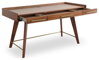 Mid-Century Modern Wood Desk with 3-Drawers, Walnut
