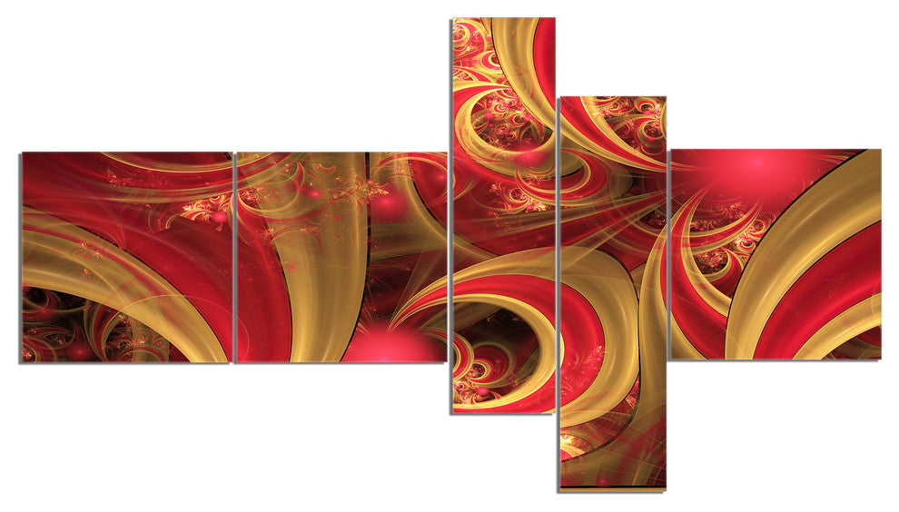Pink Symmetrical Fractal Pattern, Floral Canvas Art Print, 60"x32", 5 panels