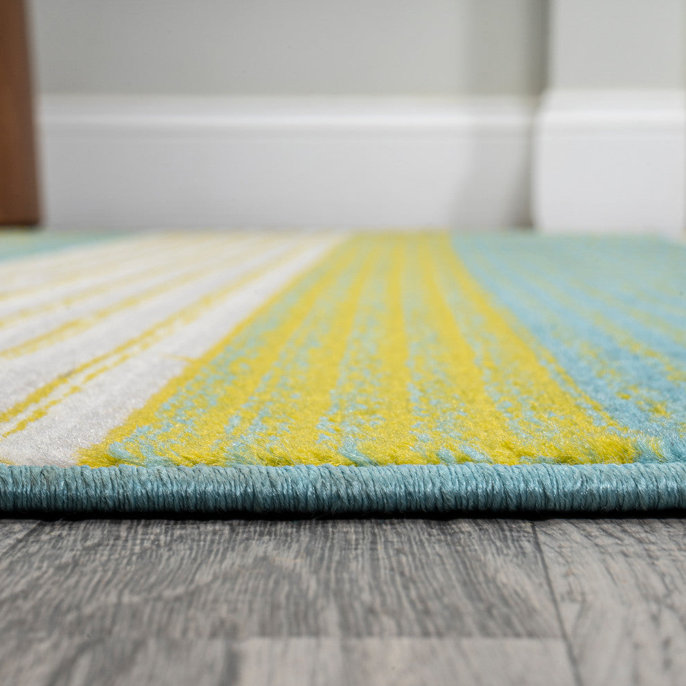 Duxbury Gradient Ticking Striped Green/Blue 2'x8' Runner Rug