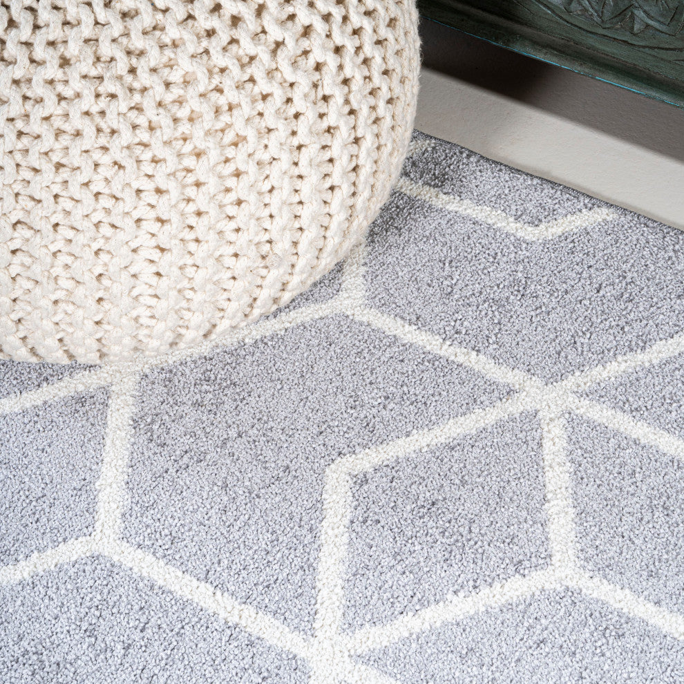 Tumbling Blocks Modern Geometric Light Gray/White 3'x5' Area Rug