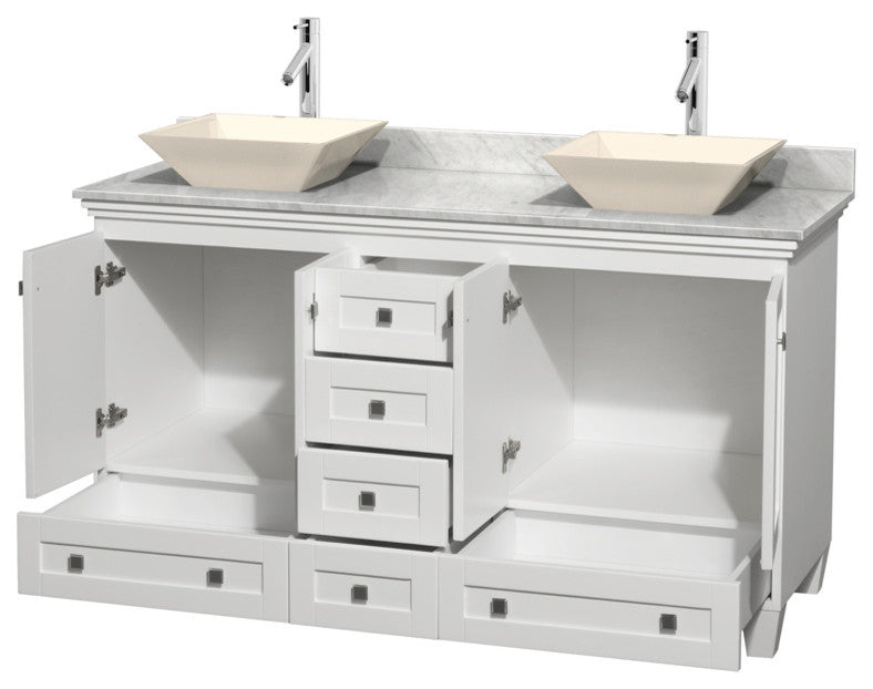 Acclaim Vanity, White, 60", Pyra Bone Porcelain, White Carrera Marble