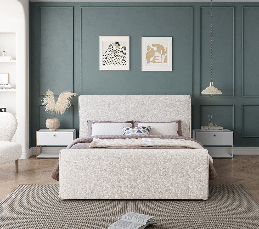 Stylus Black Boucle Fabric Full Bed, Cream, King