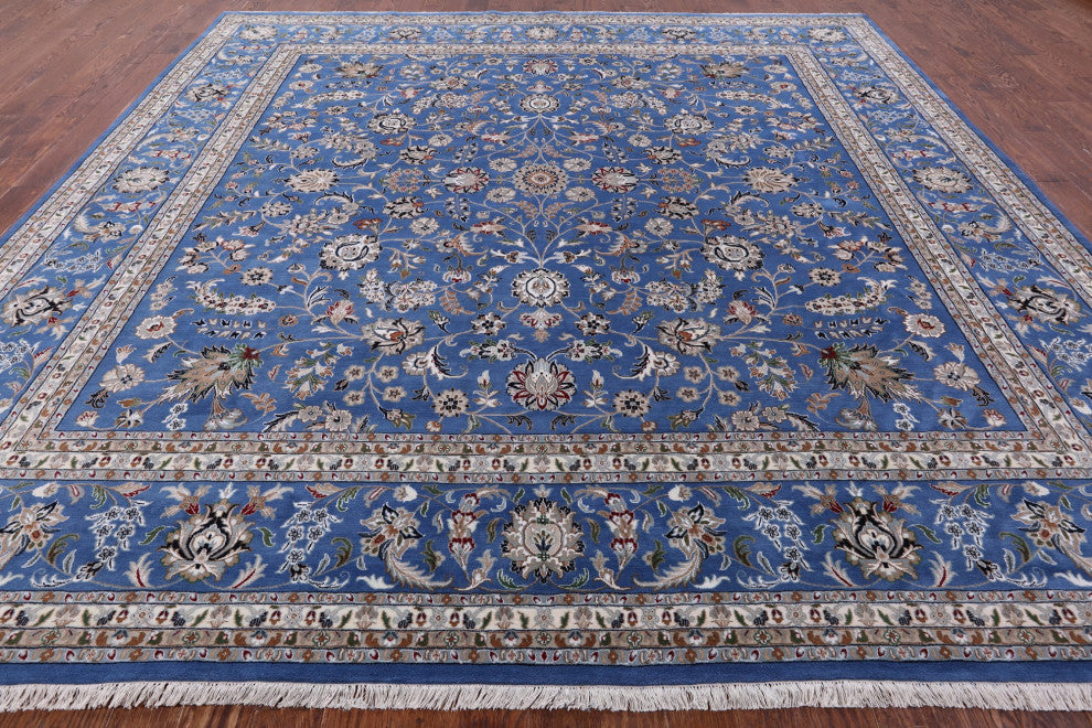 12' Square Wool and Silk Persian Nain Hand-Knotted Rug Q9351