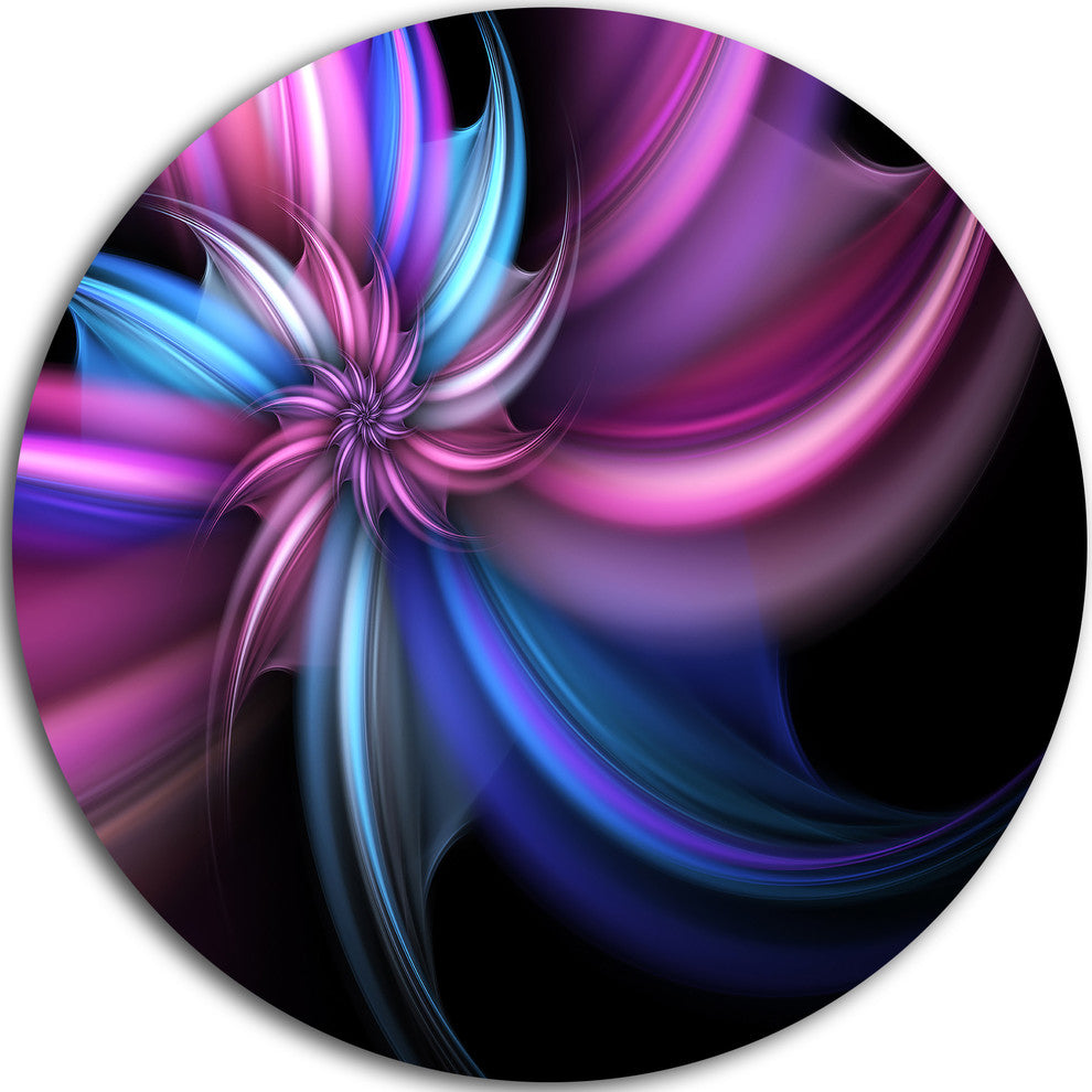 Purple And Blue Psychedelic Flower, Floral Disc Metal Artwork, 36"