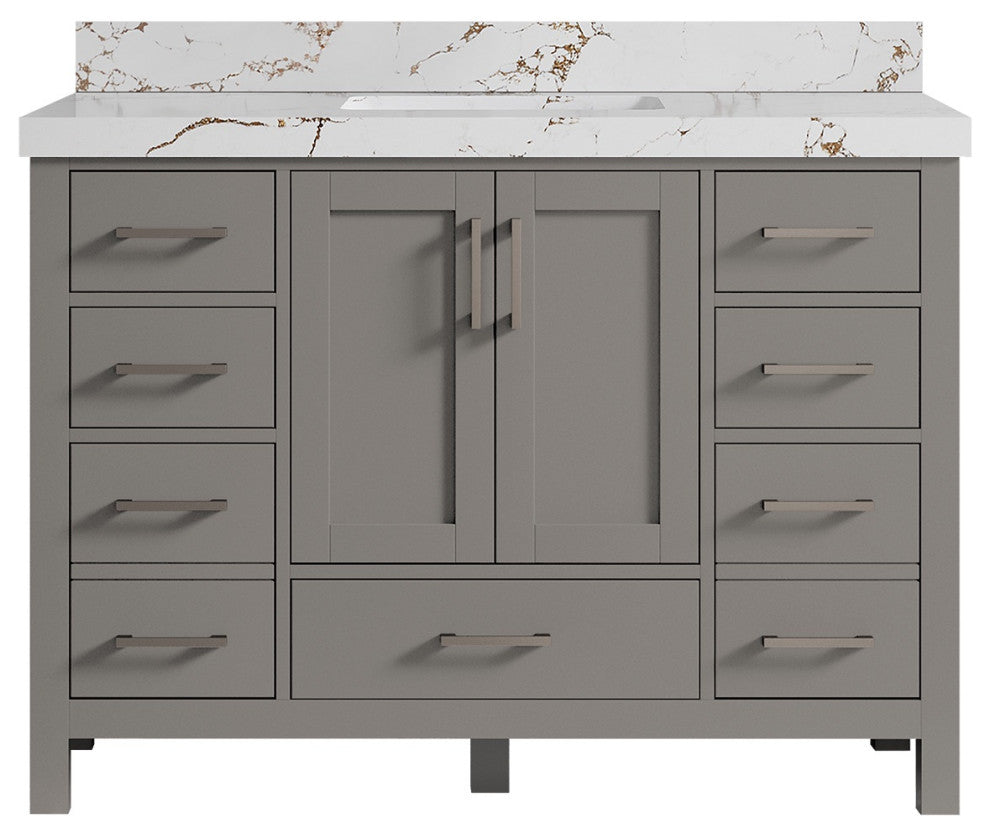 Malibu 48 Single Sink Bath Vanity in Elephant Skin Gray 2" Viola Brown
