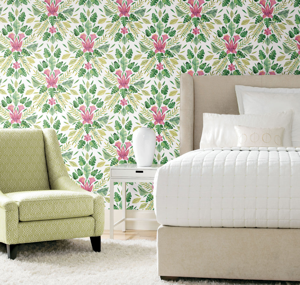 Green & Pink Green Cat Coquillette Tropical Peel & Stick Wallpaper