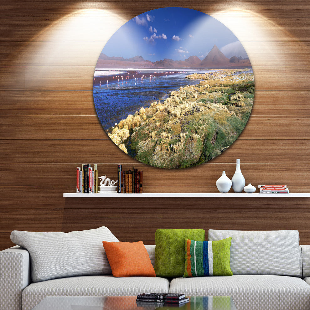 Colorada Lagoon And Pabellon Volcano, Beach Round Metal Wall Art, 11"