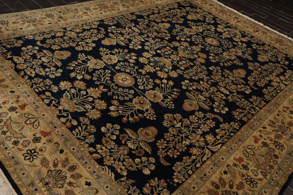 8'11''x11'8'' Hand-Knotted Wool 250 KPSI Oriental Area Rug, Midnight Blue & Tan