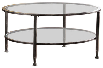 Symon Metal/Glass Round Cocktail Table, Black