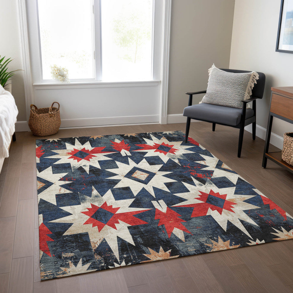 Machine Washable Indoor/Outdoor Chantille ACN1893 Navy 9' x 12' Rug