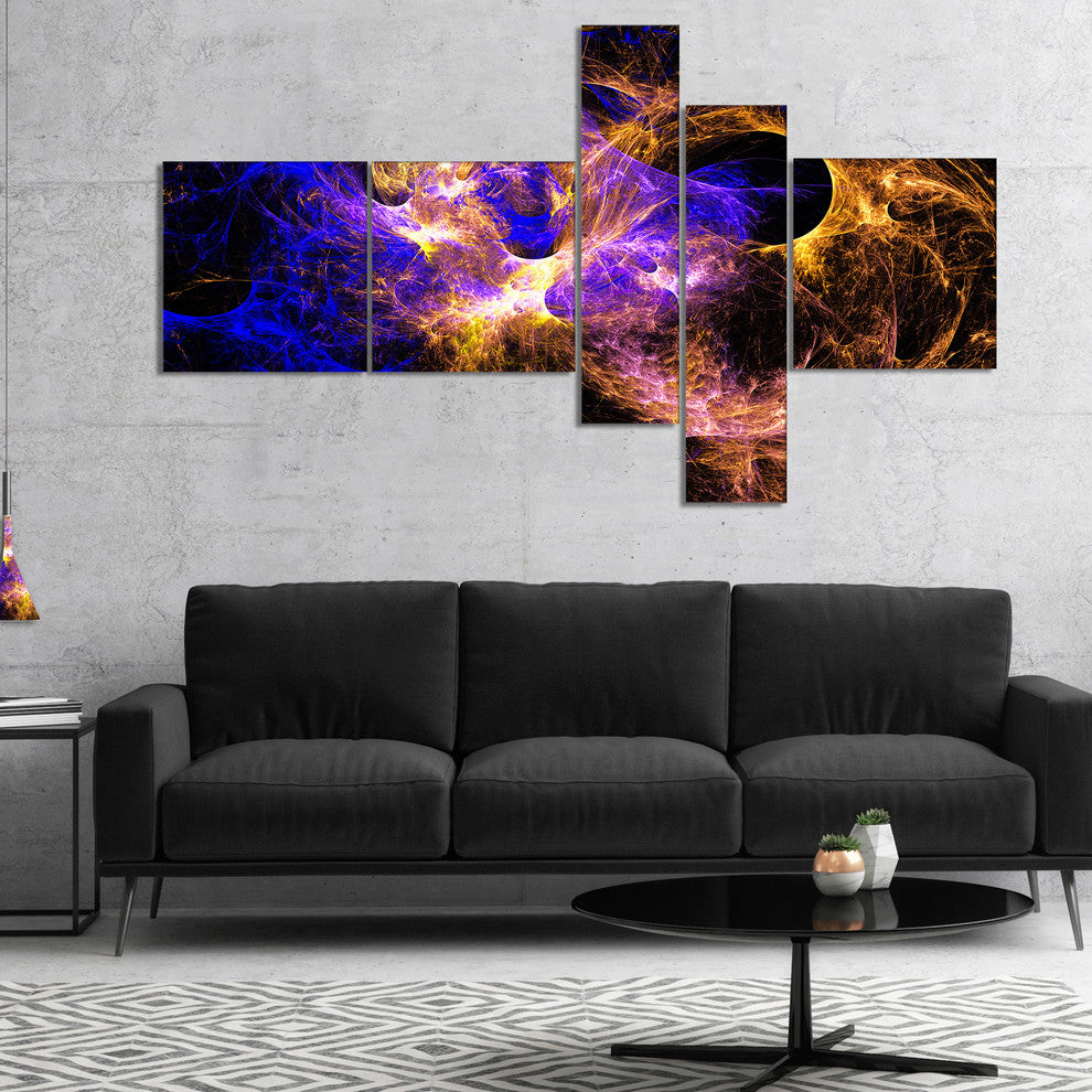Wings of Angels Blue in Black, Large abstract art, 60"x32", 5 panels