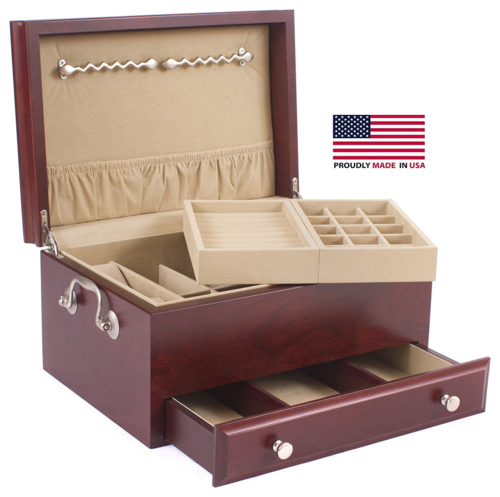 Contessa Jewel Chest, Solid American Cherry Hardwood, Rich Mahogany