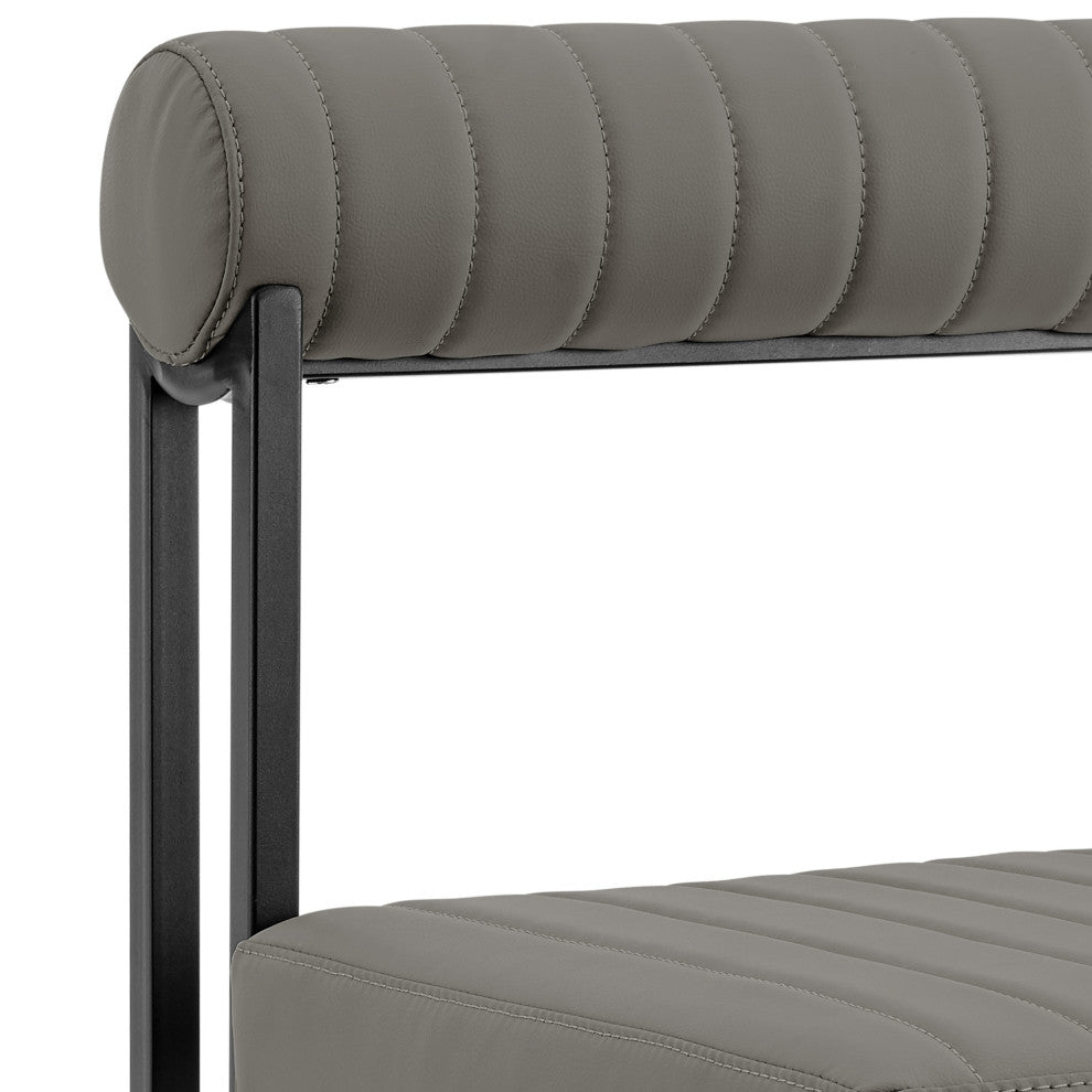 Anastasia Set of 2 Dining Chairs, Matte Black Iron and Light Gray Faux Leather