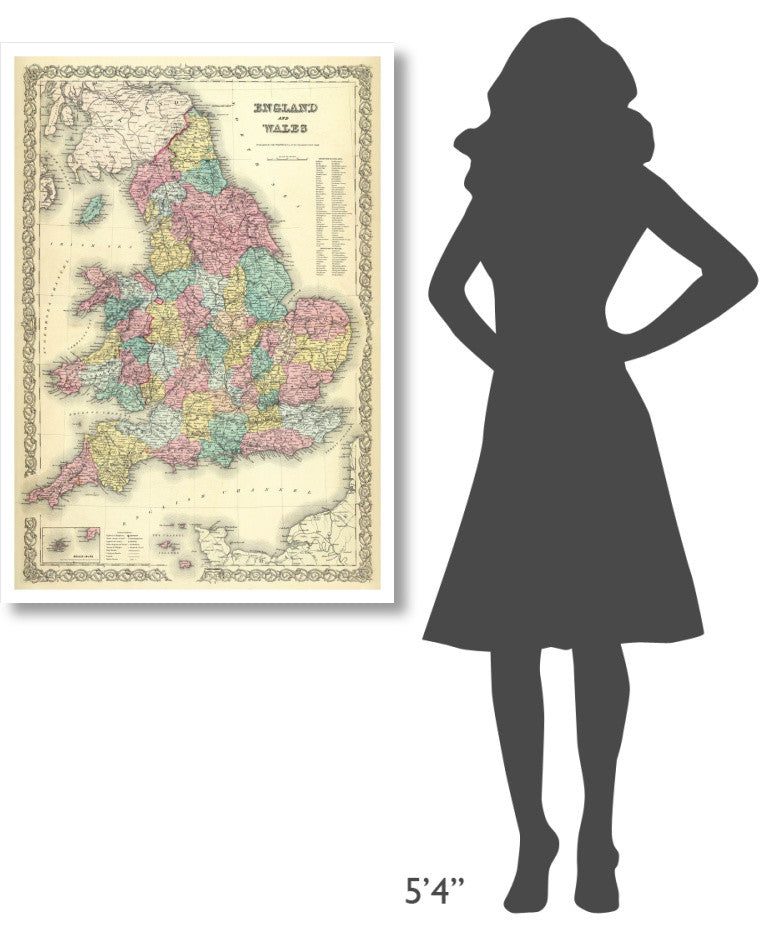 "England and Wales, 1856" Digital Paper Print by G.W. Colton, 29"x42"